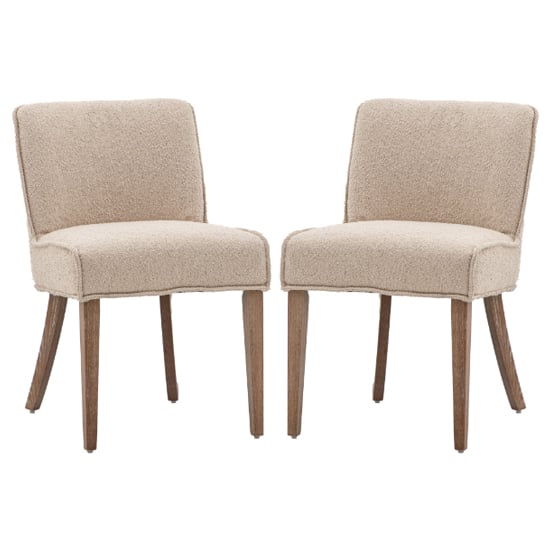 Read more about Worland taupe fabric dining chairs with wooden legs in pair