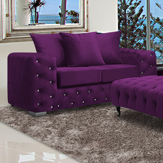 Worley Malta Plush Velour Fabirc 2 Seater Sofa In Boysenberry