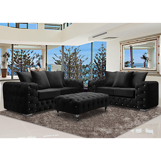 Worley Malta Plush Velour Fabirc 2 Seater Sofa In Cosmic Furniture in