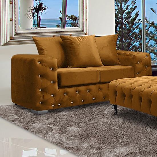 Worley Malta Plush Velour Fabirc 2 Seater Sofa In Gold