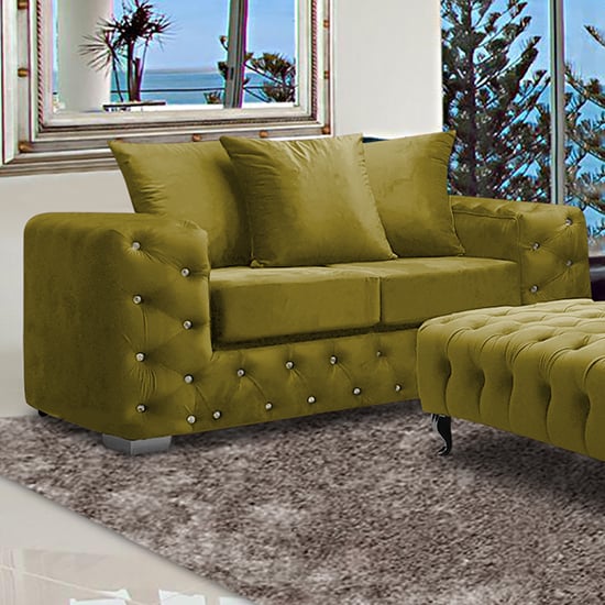 Worley Malta Plush Velour Fabirc 2 Seater Sofa In Grass_1
