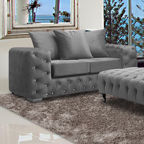 Worley Malta Plush Velour Fabirc 2 Seater Sofa In Grey
