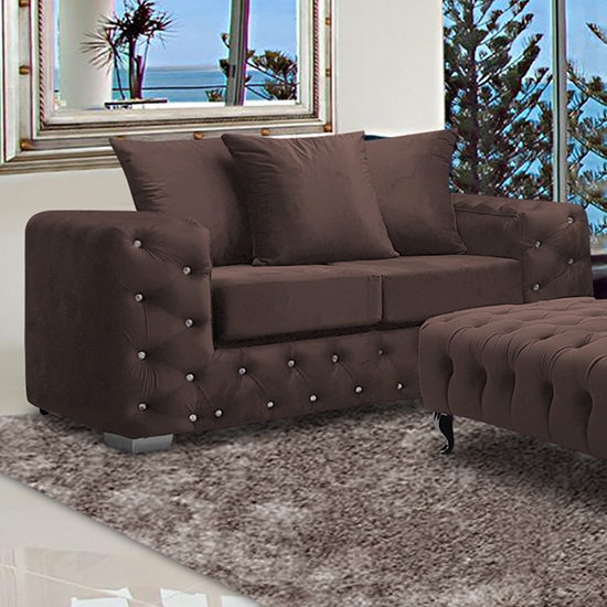 Worley Malta Plush Velour Fabirc 2 Seater Sofa In Mushroom