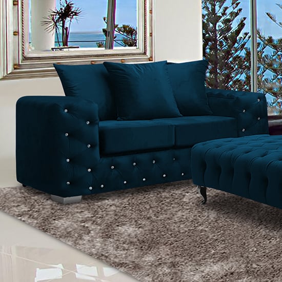 Product photograph of Worley Malta Plush Velour Fabirc 2 Seater Sofa In Peacock from Furniture in Fashion