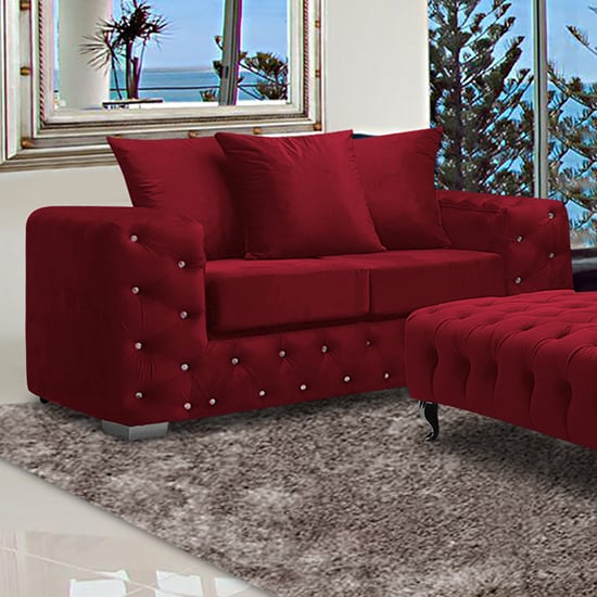 Worley Malta Plush Velour Fabirc 2 Seater Sofa In Red_1