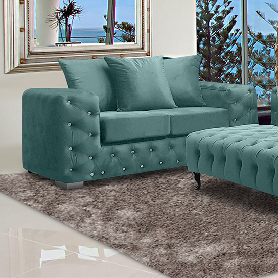 Product photograph of Worley Malta Plush Velour Fabirc 2 Seater Sofa In Seaspray from Furniture in Fashion