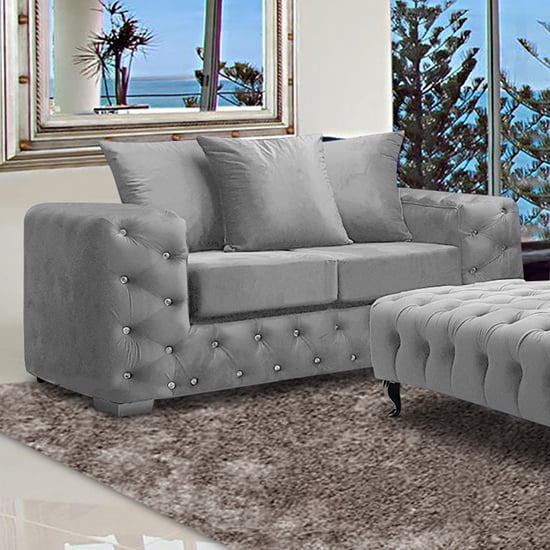 Worley Malta Plush Velour Fabirc 2 Seater Sofa In Silver_1