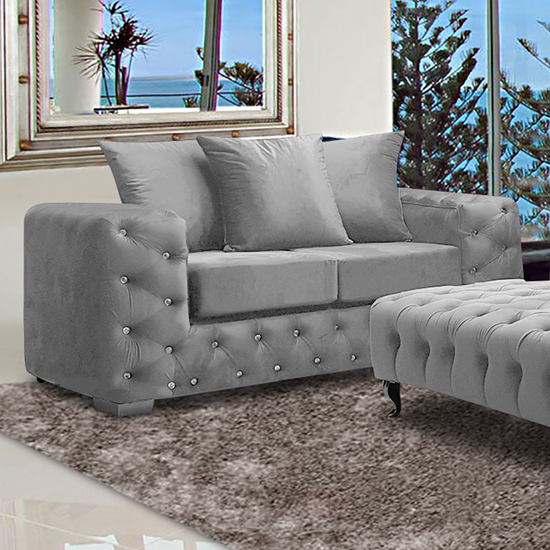 Product photograph of Worley Malta Plush Velour Fabirc 2 Seater Sofa In Silver from Furniture in Fashion