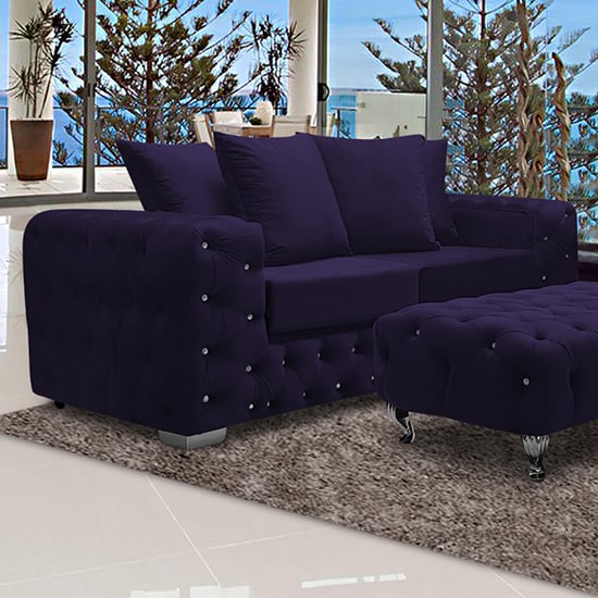 Product photograph of Worley Malta Plush Velour Fabirc 3 Seater Sofa In Ameythst from Furniture in Fashion