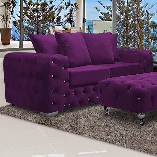 Product photograph of Worley Malta Plush Velour Fabirc 3 Seater Sofa In Boysenberry from Furniture in Fashion