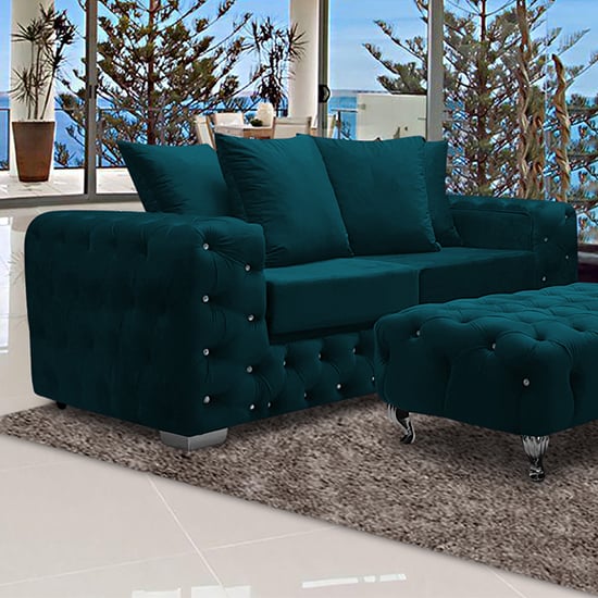 Product photograph of Worley Malta Plush Velour Fabirc 3 Seater Sofa In Emerald from Furniture in Fashion