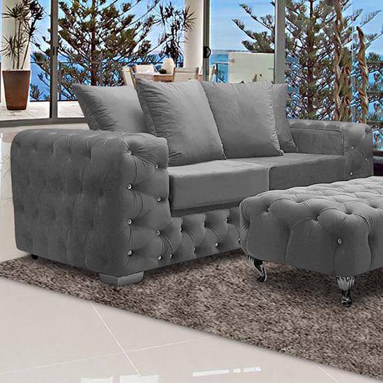 Product photograph of Worley Malta Plush Velour Fabirc 3 Seater Sofa In Grey from Furniture in Fashion