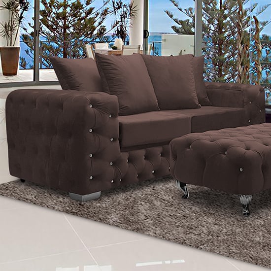 Product photograph of Worley Malta Plush Velour Fabirc 3 Seater Sofa In Mushroom from Furniture in Fashion