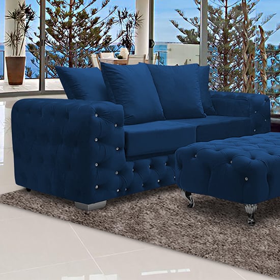 Product photograph of Worley Malta Plush Velour Fabirc 3 Seater Sofa In Navy from Furniture in Fashion