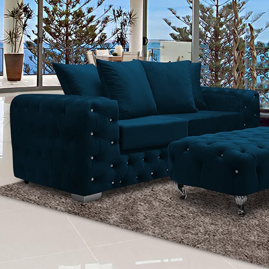 Product photograph of Worley Malta Plush Velour Fabirc 3 Seater Sofa In Peacock from Furniture in Fashion