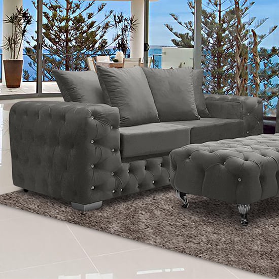 Product photograph of Worley Malta Plush Velour Fabirc 3 Seater Sofa In Putty from Furniture in Fashion