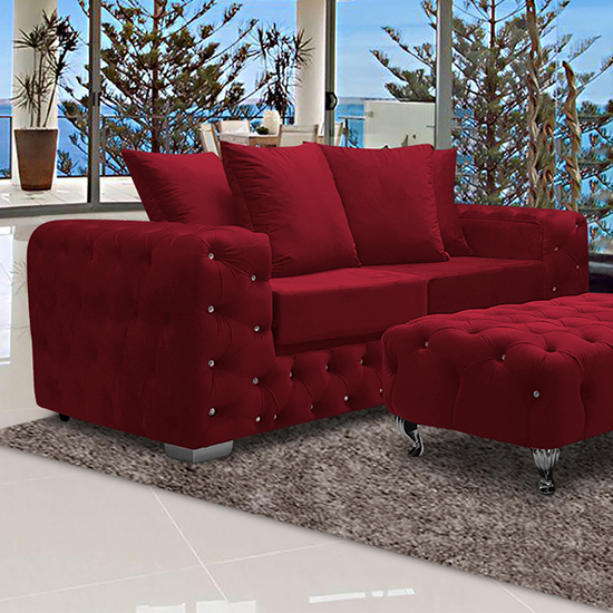 Product photograph of Worley Malta Plush Velour Fabirc 3 Seater Sofa In Red from Furniture in Fashion
