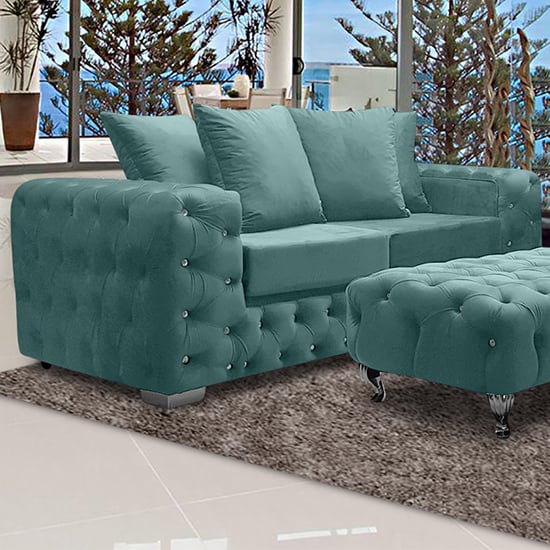 Product photograph of Worley Malta Plush Velour Fabirc 3 Seater Sofa In Seaspray from Furniture in Fashion