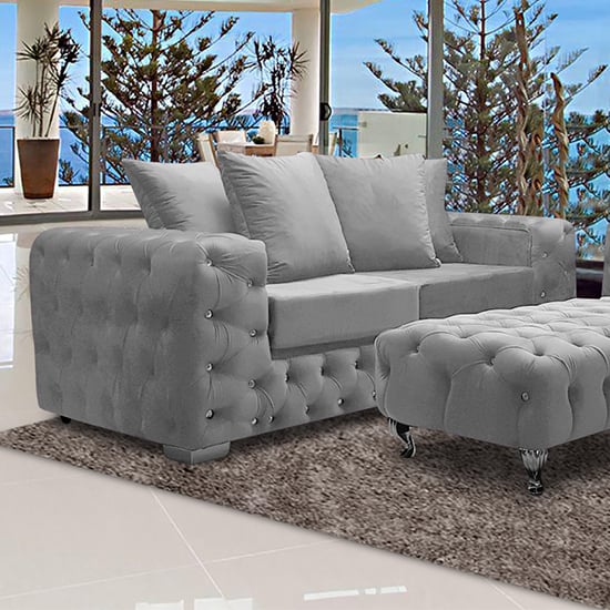 Product photograph of Worley Malta Plush Velour Fabirc 3 Seater Sofa In Silver from Furniture in Fashion