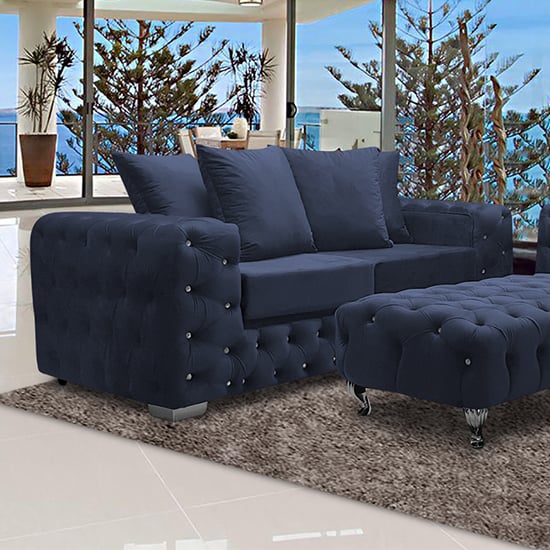 Product photograph of Worley Malta Plush Velour Fabirc 3 Seater Sofa In Slate from Furniture in Fashion