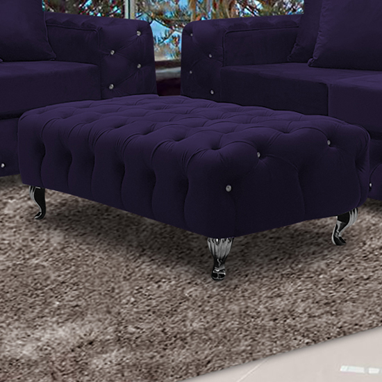 Product photograph of Worley Malta Plush Velour Fabirc Footstool In Ameythst from Furniture in Fashion