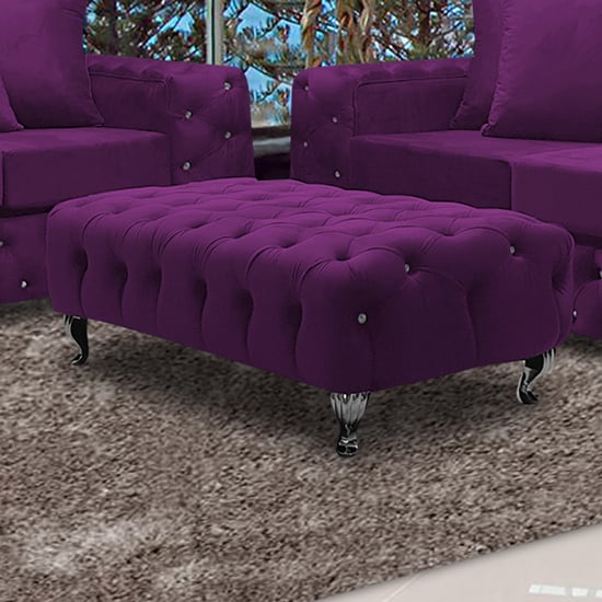 Product photograph of Worley Malta Plush Velour Fabirc Footstool In Boysenberry from Furniture in Fashion