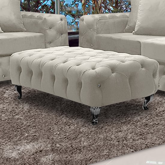 Product photograph of Worley Malta Plush Velour Fabirc Footstool In Cream from Furniture in Fashion