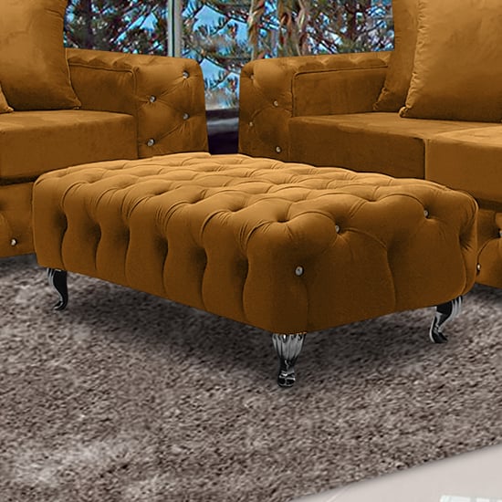 Product photograph of Worley Malta Plush Velour Fabirc Footstool In Gold from Furniture in Fashion