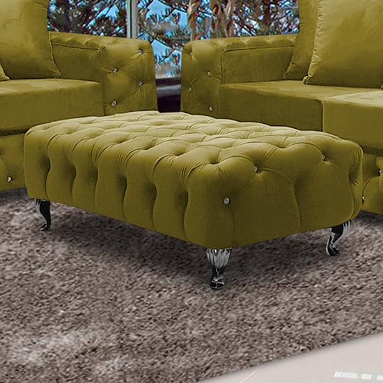 Product photograph of Worley Malta Plush Velour Fabirc Footstool In Grass from Furniture in Fashion