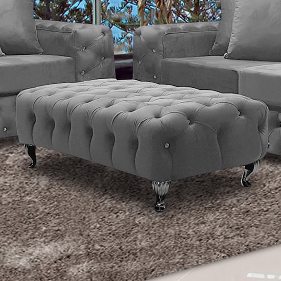 Product photograph of Worley Malta Plush Velour Fabirc Footstool In Grey from Furniture in Fashion