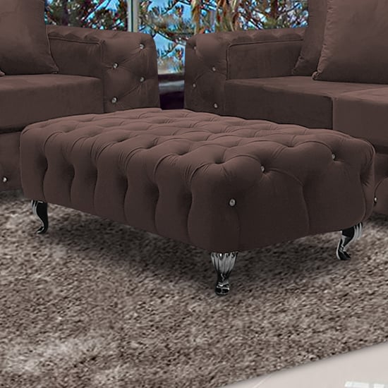 Product photograph of Worley Malta Plush Velour Fabirc Footstool In Mushroom from Furniture in Fashion