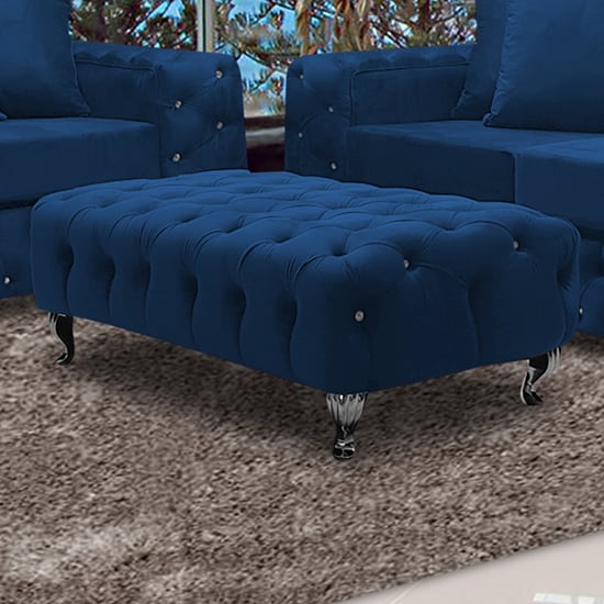 Product photograph of Worley Malta Plush Velour Fabirc Footstool In Navy from Furniture in Fashion