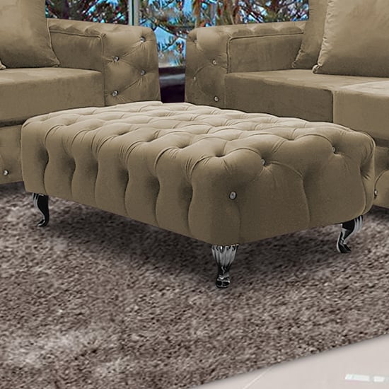 Product photograph of Worley Malta Plush Velour Fabirc Footstool In Parchment from Furniture in Fashion