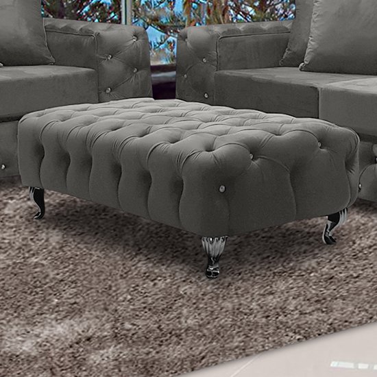 Product photograph of Worley Malta Plush Velour Fabirc Footstool In Putty from Furniture in Fashion