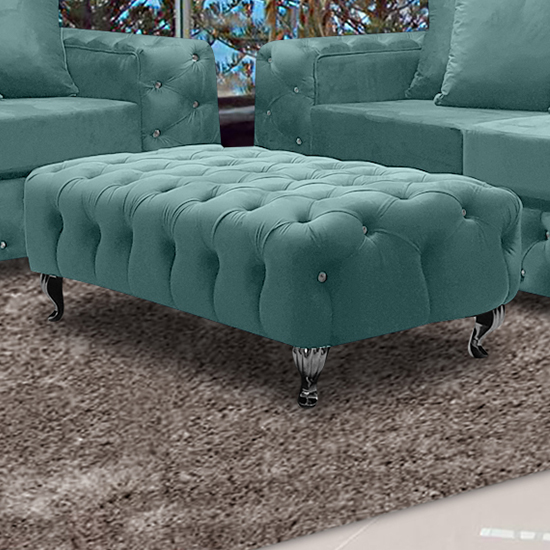 Product photograph of Worley Malta Plush Velour Fabirc Footstool In Seaspray from Furniture in Fashion
