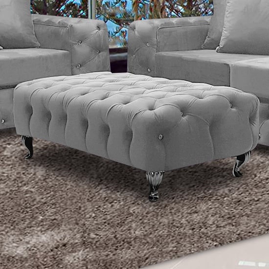 Product photograph of Worley Malta Plush Velour Fabirc Footstool In Silver from Furniture in Fashion