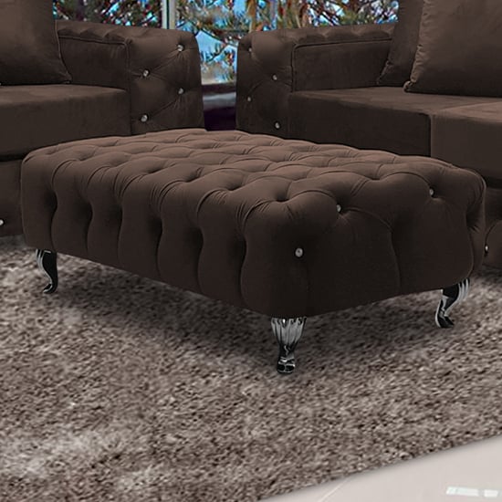 Product photograph of Worley Malta Plush Velour Fabirc Footstool In Taupe from Furniture in Fashion