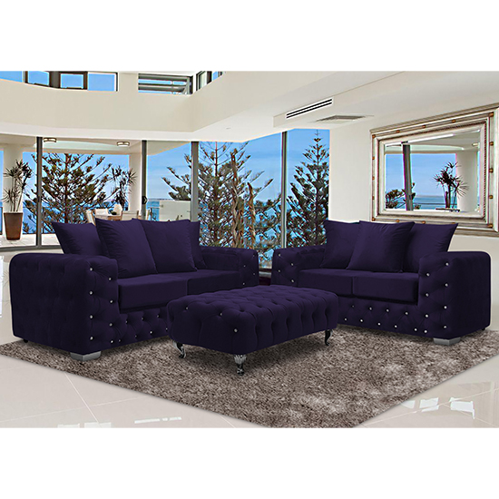 Photo of Worley velour fabric 2 seater and 3 seater sofa in ameythst