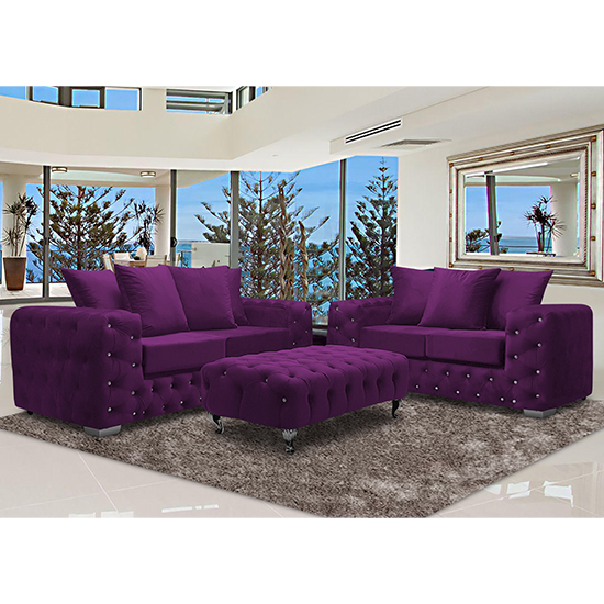 Product photograph of Worley Velour Fabric 2 Seater And 3 Seater Sofa In Boysenberry from Furniture in Fashion