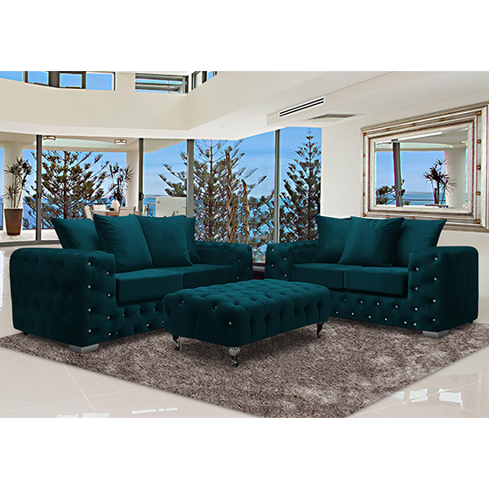 Worley Velour Fabric 2 Seater And 3 Seater Sofa In Emerald Furniture
