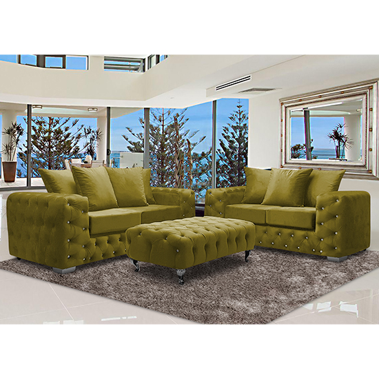 Product photograph of Worley Velour Fabric 2 Seater And 3 Seater Sofa In Grass from Furniture in Fashion