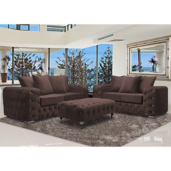 Photo of Worley velour fabric 2 seater and 3 seater sofa in mushroom
