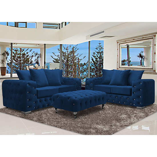 Photo of Worley velour fabric 2 seater and 3 seater sofa in navy