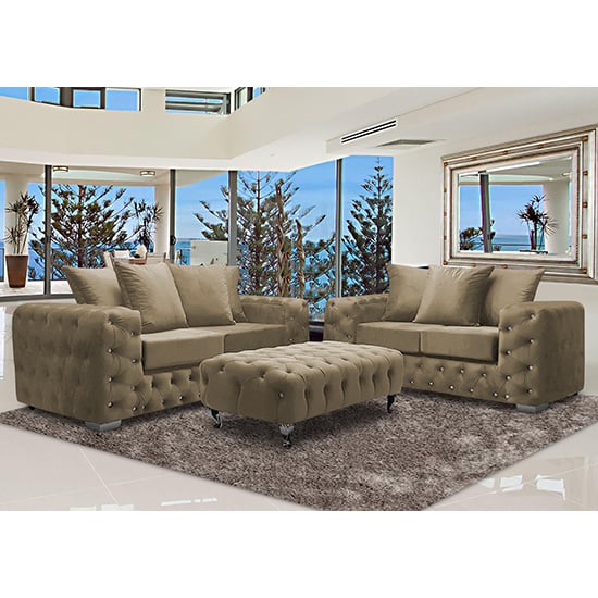 Read more about Worley velour fabric 2 seater and 3 seater sofa in parchment