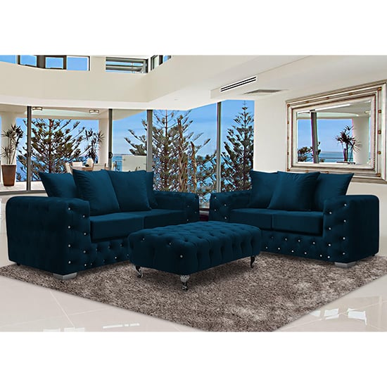 Worley Velour Fabric 2 Seater And 3 Seater Sofa In Peacock