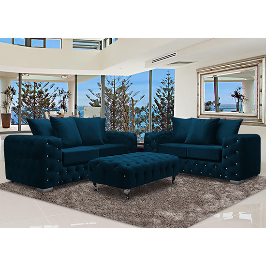 Product photograph of Worley Velour Fabric 2 Seater And 3 Seater Sofa In Peacock from Furniture in Fashion