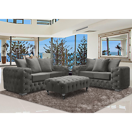 Photo of Worley velour fabric 2 seater and 3 seater sofa in putty