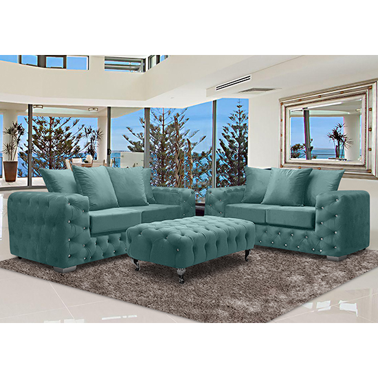 Product photograph of Worley Velour Fabric 2 Seater And 3 Seater Sofa In Seaspray from Furniture in Fashion