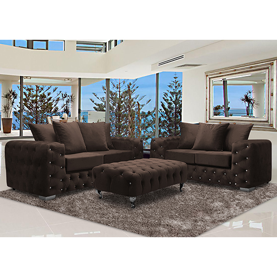 Worley Velour Fabric 2 Seater And 3 Seater Sofa In Taupe