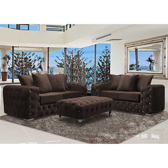 Photo of Worley velour fabric 2 seater and 3 seater sofa in taupe